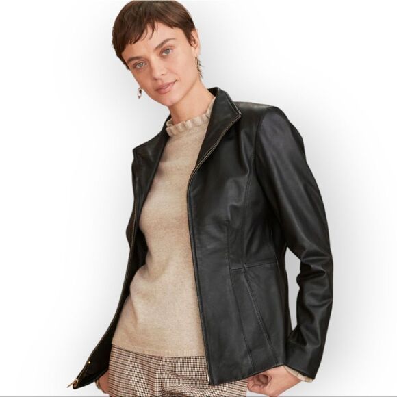 Cole Haan Lamb Skin Black Leather Jacket size 10 - Picture 5 of 13